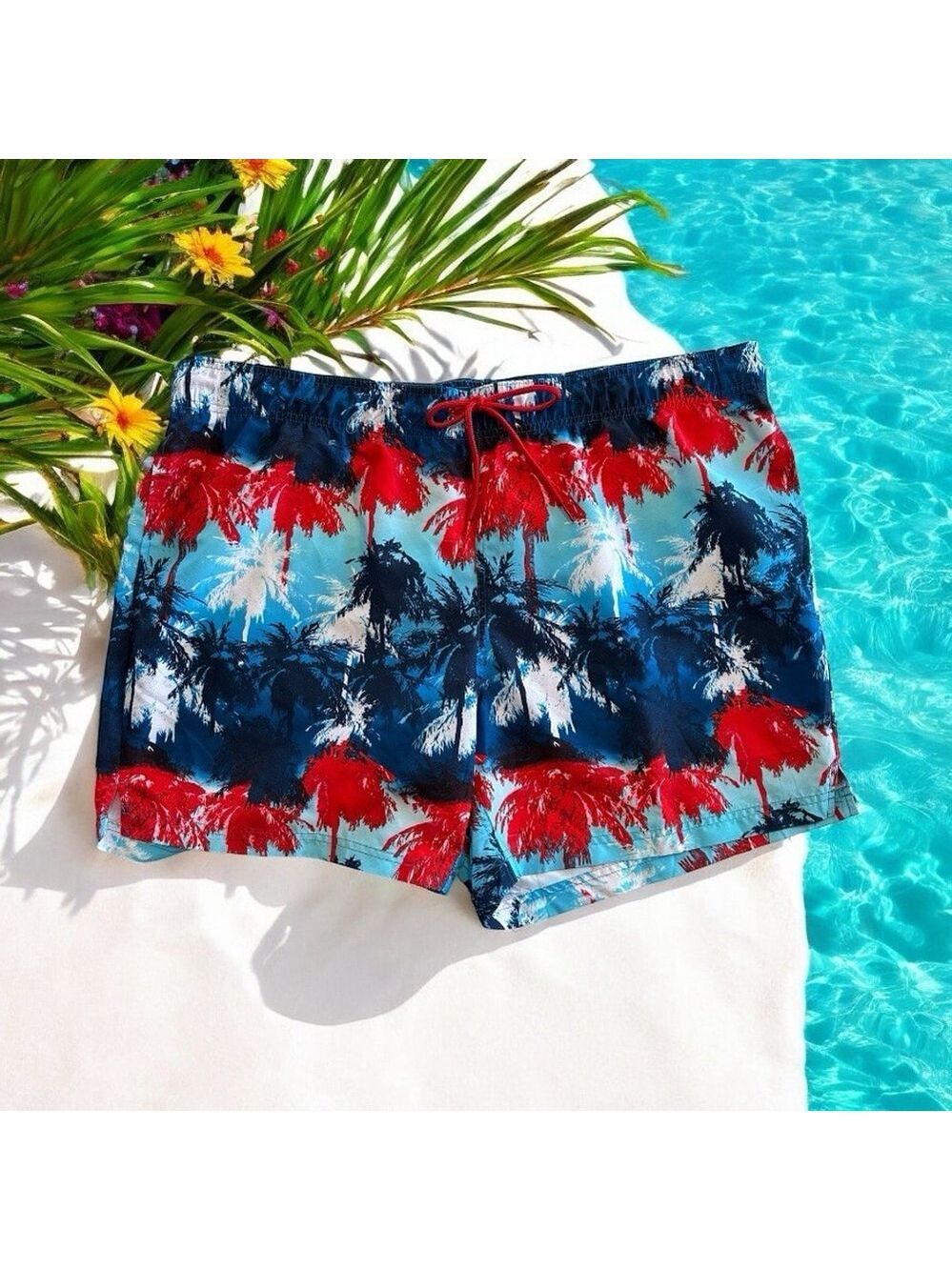 George Mens Above The Knee Swim Trunks 2XL (44-46) Tropical Palms Quick Dry NWT